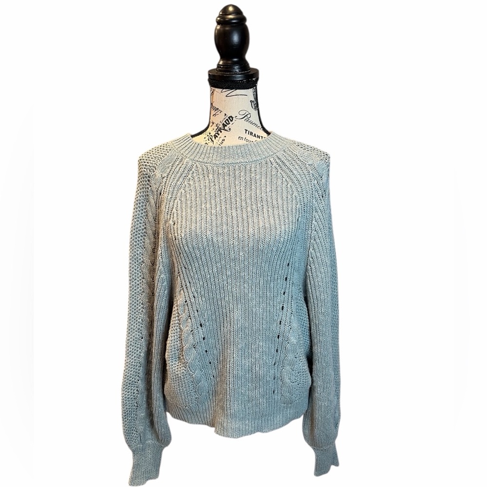 NWT American Eagle Cable Knit Sweater Cozy Minimalist Pointelle Blue Gray L